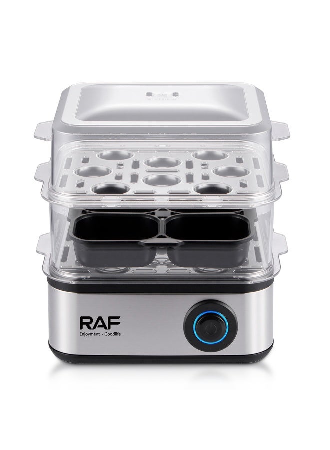 RAF Automatic Egg Cooker and Boiler, 500W Fast Heating Electric Egg Steamer with Double Layer Capacity, Measuring Cup Included, One Touch Control, Safe Overheat Protection for Daily Breakfast Preparation - Image 2